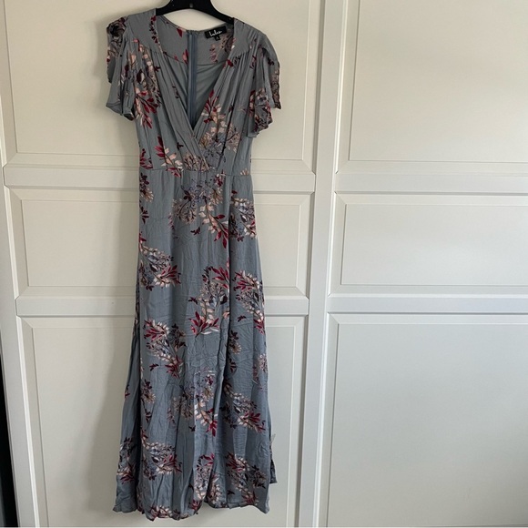 Lulus Fiorire Slate Blue Floral Print Wrap Maxi Dress 20577 - Picture 3 of 13